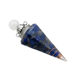 Natural Lapis Lazuli Chips Perfume Bottle Pendant Resin Cone Platinum Plated, approx 17-50mm [GM21955]