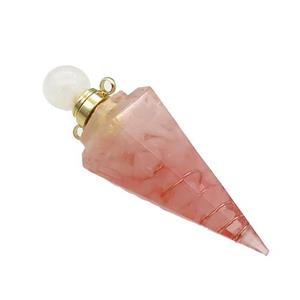 Pink Rose Quartz Chips Perfume Bottle Pendant Resin Cone Gold Plated, approx 17-50mm [GM21959]