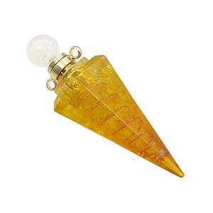 Yellow Citrine Chips Perfume Bottle Pendant Resin Cone Gold Plated, approx 17-50mm [GM21960]