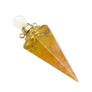 Citrine And Rose Quartz Chips Perfume Bottle Pendant Resin Cone Gold Plated, approx 17-50mm [GM21963]
