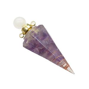 Natural Purple Fluorite Chips Perfume Bottle Pendant Resin Cone Gold Plated, approx 17-50mm [GM21964]