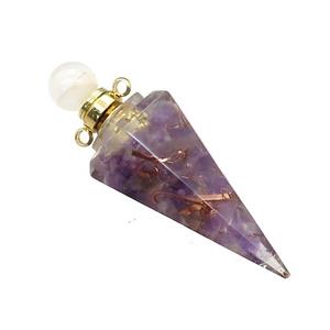 Natural Purple Amethyst Chips Perfume Bottle Pendant Resin Cone Gold Plated, approx 17-50mm [GM21965]