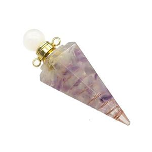 Natural Fluorite Chips Perfume Bottle Pendant Resin Cone Gold Plated, approx 17-50mm [GM21966]