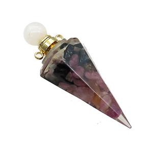 Pink Tourmaline Chips Perfume Bottle Pendant Resin Cone Gold Plated, approx 17-50mm [GM21969]