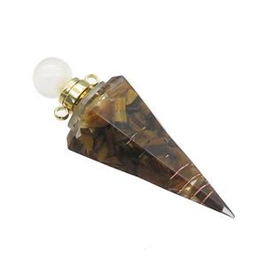 Tiger Eye Stone Chips Perfume Bottle Pendant Resin Cone Gold Plated, approx 17-50mm [GM21970]