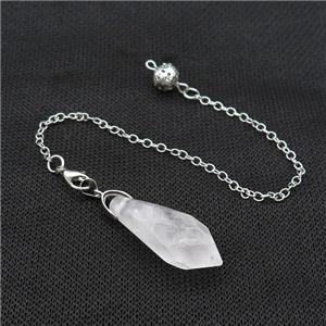 Natural Clear Quartz Pendulum Pendant With Copper Chain Platinum Plated, approx 13-35mm, 16cm length [GM21973]