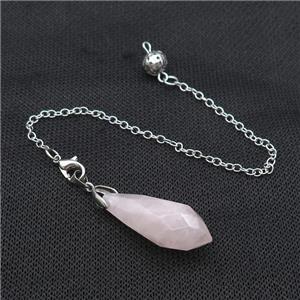 Natural Pink Rose Quartz Pendulum Pendant With Copper Chain Platinum Plated, approx 13-35mm, 16cm length [GM21975]