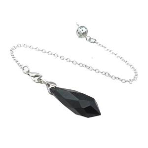 Natural Black Obsidian Pendulum Pendant With Copper Chain Platinum Plated, approx 13-35mm, 16cm length [GM21976]