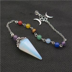 White Opalite Pendulum Pendant With Gemstone Chakra Chain Platinum Plated, approx 18-35mm, 6mm, 18cm length [GM21983]
