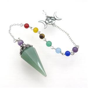 Natural Green Aventurine Pendulum Pendant With Gemstone Chakra Chain Platinum Plated, approx 18-35mm, 6mm, 18cm length [GM21986]