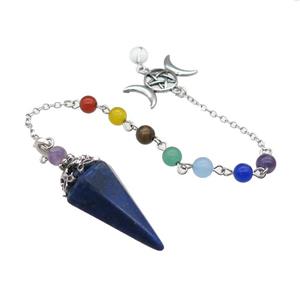 Blue Lapis Lazuli Pendulum Pendant With Gemstone Chakra Chain Platinum Plated, approx 18-35mm, 6mm, 18cm length [GM21988]
