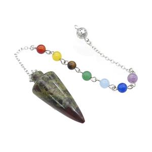 Dragon Bloodstone Pendulum Pendant With Gemstone Chakra Chain Platinum Plated, approx 18-42mm, 6mm, 16cm length [GM21998]
