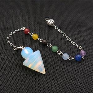 White Opalite Pendulum Pendant With Gemstone Chakra Chain Platinum Plated, approx 20-30mm, 6mm, 16cm length [GM22003]