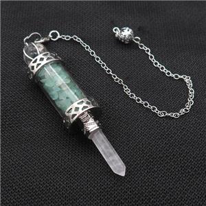 Green Aventurine Chips Pendulum Pendant Crystal With Copper Chain Platinum Plated, approx 5mm, 12mm, 5-80mm, 17cm length [GM22024]