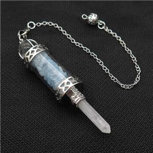 Aquamarine Chips Pendulum Pendant Crystal With Copper Chain Platinum Plated, approx 5mm, 12mm, 5-80mm, 17cm length [GM22025]