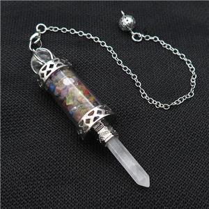 Mixed Gemstone Chips Pendulum Pendant Crystal With Copper Chain Platinum Plated, approx 5mm, 12mm, 5-80mm, 17cm length [GM22026]