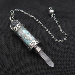 Amazonite Chips Pendulum Pendant Crystal With Copper Chain Platinum Plated, approx 5mm, 12mm, 5-80mm, 17cm length [GM22027]