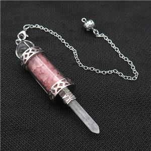 Pink Rose Quartz Chips Pendulum Pendant Crystal With Copper Chain Platinum Plated, approx 5mm, 12mm, 5-80mm, 17cm length [GM22029]