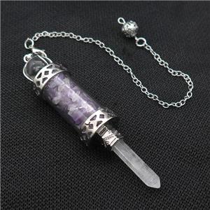 Purple Amethyst Chips Pendulum Pendant Crystal With Copper Chain Platinum Plated, approx 5mm, 12mm, 5-80mm, 17cm length [GM22031]