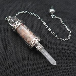 Pink Aventurine Chips Pendulum Pendant Crystal With Copper Chain Platinum Plated, approx 5mm, 12mm, 5-80mm, 17cm length [GM22033]