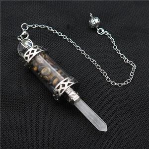 Tiger Eye Stone Chips Pendulum Pendant Crystal With Copper Chain Platinum Plated, approx 5mm, 12mm, 5-80mm, 17cm length [GM22035]