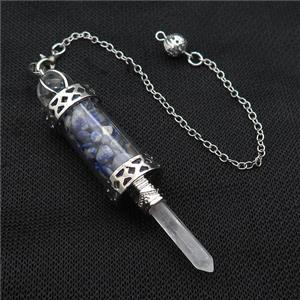Blue Lapis Lazuli Chips Pendulum Pendant Crystal With Copper Chain Platinum Plated, approx 5mm, 12mm, 5-80mm, 17cm length [GM22036]