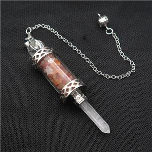 Red Carnetlian Chips Pendulum Pendant Crystal With Copper Chain Platinum Plated, approx 5mm, 12mm, 5-80mm, 17cm length [GM22039]