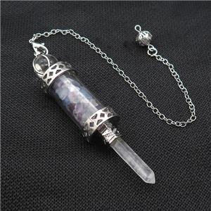 Multicolor Fluorite Chips Pendulum Pendant Crystal With Copper Chain Platinum Plated, approx 5mm, 12mm, 5-80mm, 17cm length [GM22040]