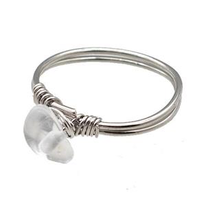 Copper Rings With Clear Quartz Wire Wrapped Platinum Plated, approx 6-8mm, 18mm dia [GM22041]