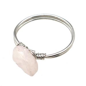 Copper Rings With Rose Quartz Wire Wrapped Platinum Plated, approx 6-8mm, 18mm dia [GM22042]