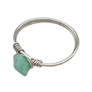 Copper Rings With Green Aventurine Wire Wrapped Platinum Plated, approx 6-8mm, 18mm dia [GM22044]
