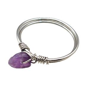 Copper Rings With Purple Amethyst Wire Wrapped Platinum Plated, approx 6-8mm, 18mm dia [GM22045]