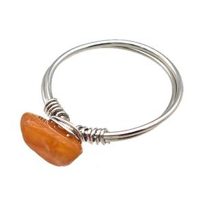 Copper Rings With Carnelian Wire Wrapped Platinum Plated, approx 6-8mm, 18mm dia [GM22046]
