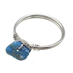 Copper Rings With Apatite Wire Wrapped Platinum Plated, approx 6-8mm, 18mm dia [GM22047]