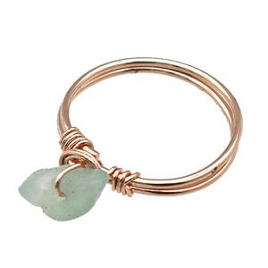 Copper Rings With Green Aventurine Wire Wrapped Rose Gold, approx 6-8mm, 18mm dia [GM22054]