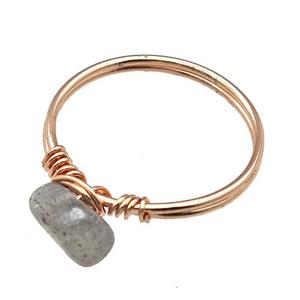 Copper Rings With Labradorite Wire Wrapped Rose Gold, approx 6-8mm, 18mm dia [GM22055]