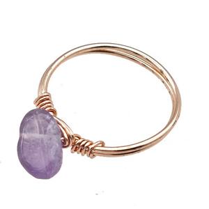 Copper Rings With Amethyst Wire Wrapped Rose Gold, approx 6-8mm, 18mm dia [GM22057]