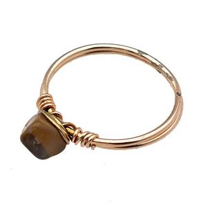 Copper Rings With Tiger Eye Stone Wire Wrapped Rose Gold, approx 6-8mm, 18mm dia [GM22059]