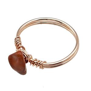 Copper Rings With Red Jasper Wire Wrapped Rose Gold, approx 6-8mm, 18mm dia [GM22061]