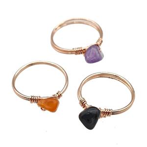 Copper Rings With Gemstone Wire Wrapped Rose Gold Mixed, approx 6-8mm, 18mm dia [GM22062]