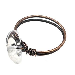 Copper Rings With Clear Quartz Wire Wrapped Antique Red, approx 6-8mm, 18mm dia [GM22063]