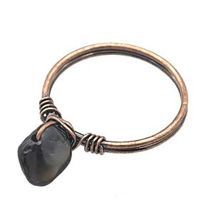 Copper Rings With Black Obsidian Wire Wrapped Antique Red, approx 6-8mm, 18mm dia [GM22065]