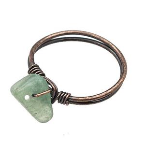 Copper Rings With Green Aventurine Wire Wrapped Antique Red, approx 6-8mm, 18mm dia [GM22066]