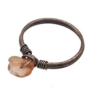 Copper Rings With Carnelian Wire Wrapped Antique Red, approx 6-8mm, 18mm dia [GM22067]