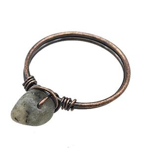 Copper Rings With Labradorite Wire Wrapped Antique Red, approx 6-8mm, 18mm dia [GM22068]