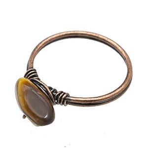 Copper Rings With Tiger Eye Stone Wire Wrapped Antique Red, approx 6-8mm, 18mm dia [GM22070]