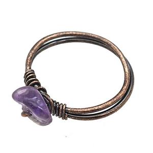 Copper Rings With Amethyst Wire Wrapped Antique Red, approx 6-8mm, 18mm dia [GM22072]
