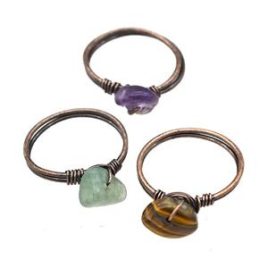 Copper Rings With Gemstone Wire Wrapped Antique Red Mixed, approx 6-8mm, 18mm dia [GM22073]