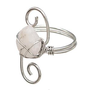 Copper Rings With Rose Quartz Wire Wrapped Platinum Plated, approx 6-8mm, 18mm dia [GM22075]