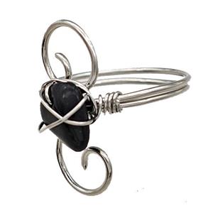 Copper Rings With Black Obsidian Wire Wrapped Platinum Plated, approx 6-8mm, 18mm dia [GM22076]